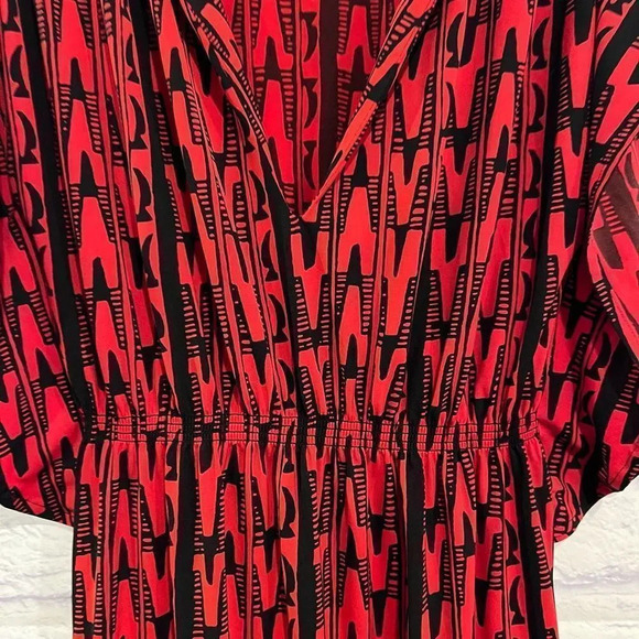 Moda International Size Medium Red Maxi Boho Dress Short Sleeve V-Neck Stretch - Picture 5 of 8